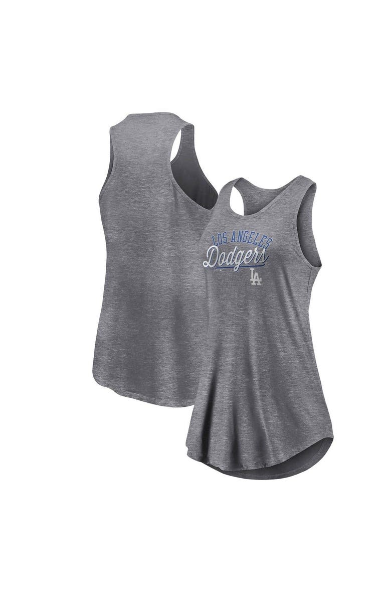 FANATICS Women's Fanatics Branded Heather Gray Los Angeles Dodgers Simplicity Swing Racerback Scoop Neck Tank Top, Main, color, 