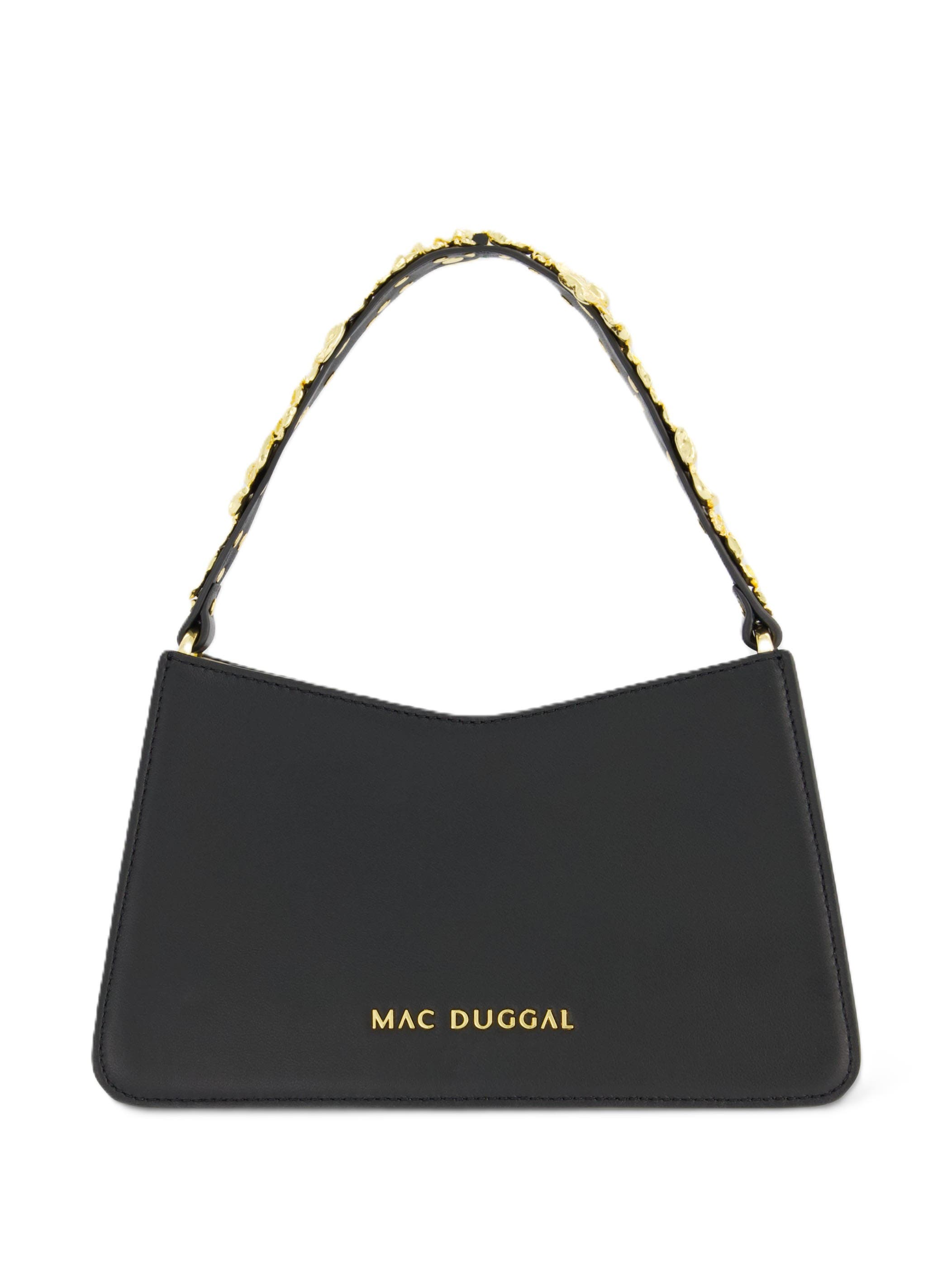Mac Duggal Gold Floral Strap Nappa Leather Shoulder Bag, Main, color, Black