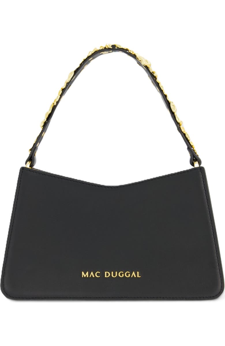 Mac Duggal Gold Floral Strap Nappa Leather Shoulder Bag, Main, color, Black