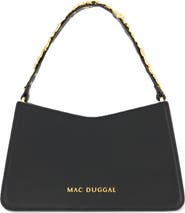 Mac Duggal Gold Floral Strap Nappa Leather Shoulder Bag