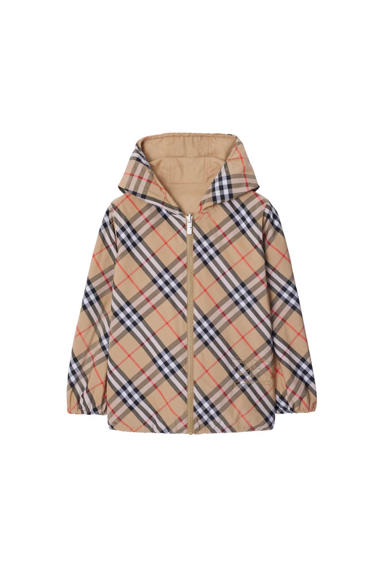 Reversible Check Cotton Blend Jacket, Main, color, Sand beige