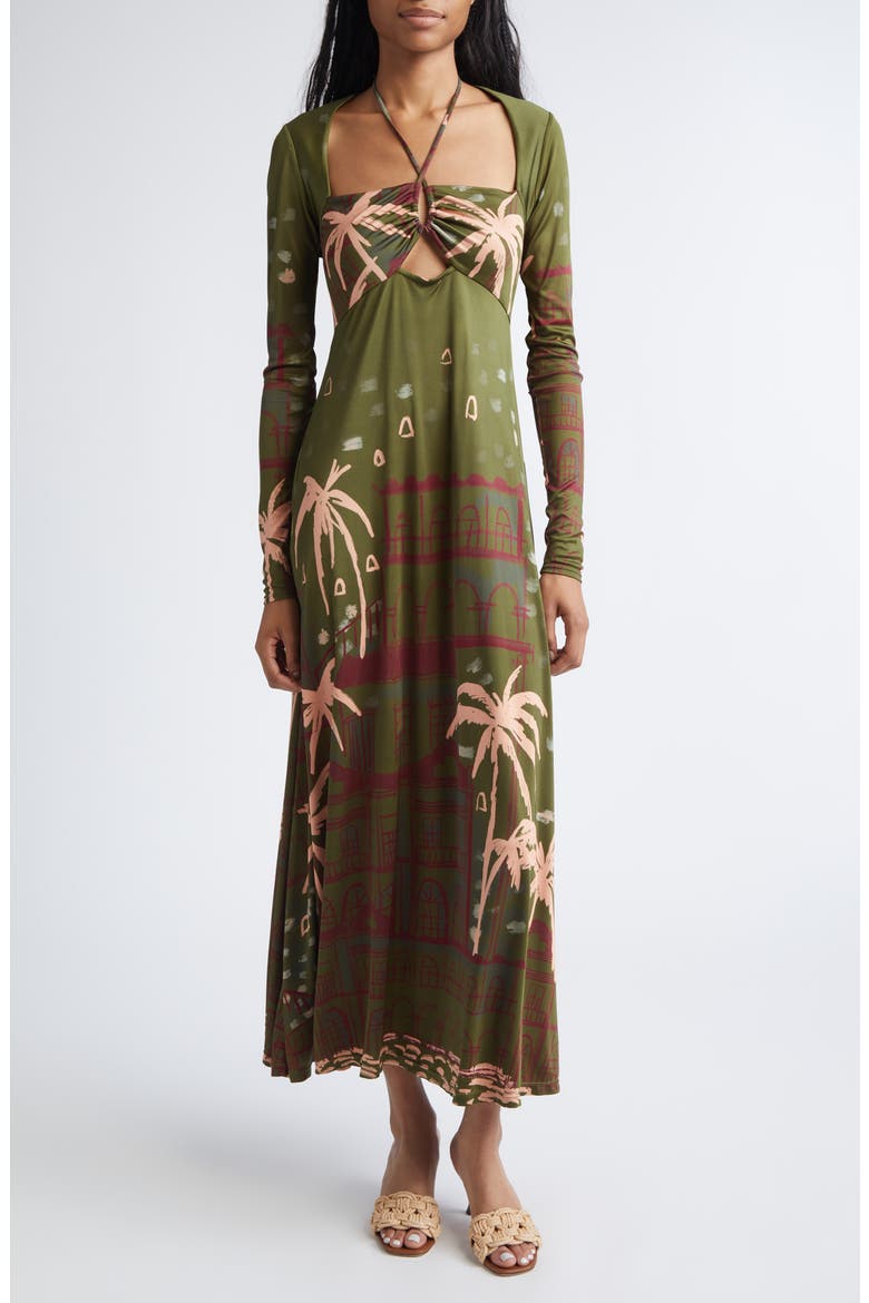 Eternal Tropical Print Long Sleeve Jersey Dress, Main, color, GREEN