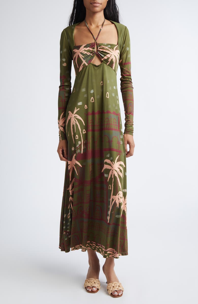 Johanna Ortiz Eternal Tropical Print Long Sleeve Jersey Dress, Main, color, Green