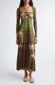 Eternal Tropical Print Long Sleeve Jersey Dress