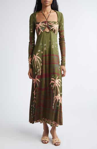 Eternal Tropical Print Long Sleeve Jersey Dress