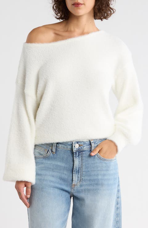 Eyelash Knit Off-the-Shoulder Sweater