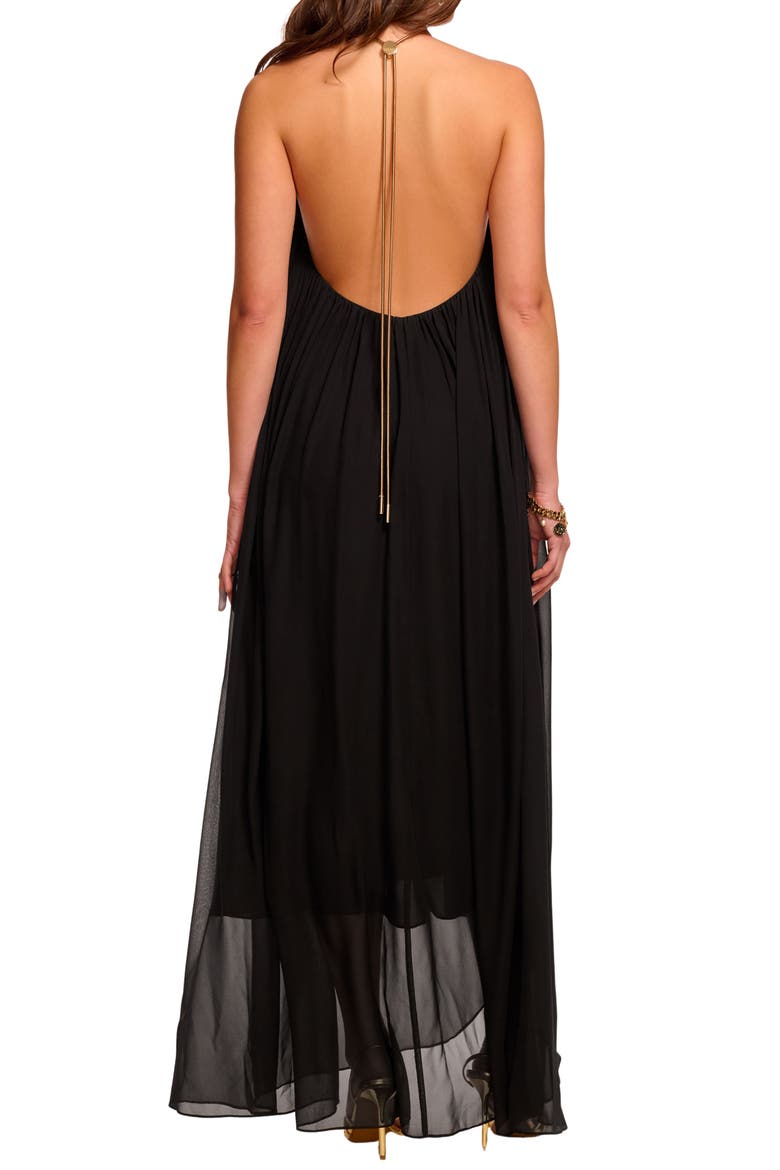 Rain Chain Detail Halter Neck Silk Gown, Alternate, color, BLACK