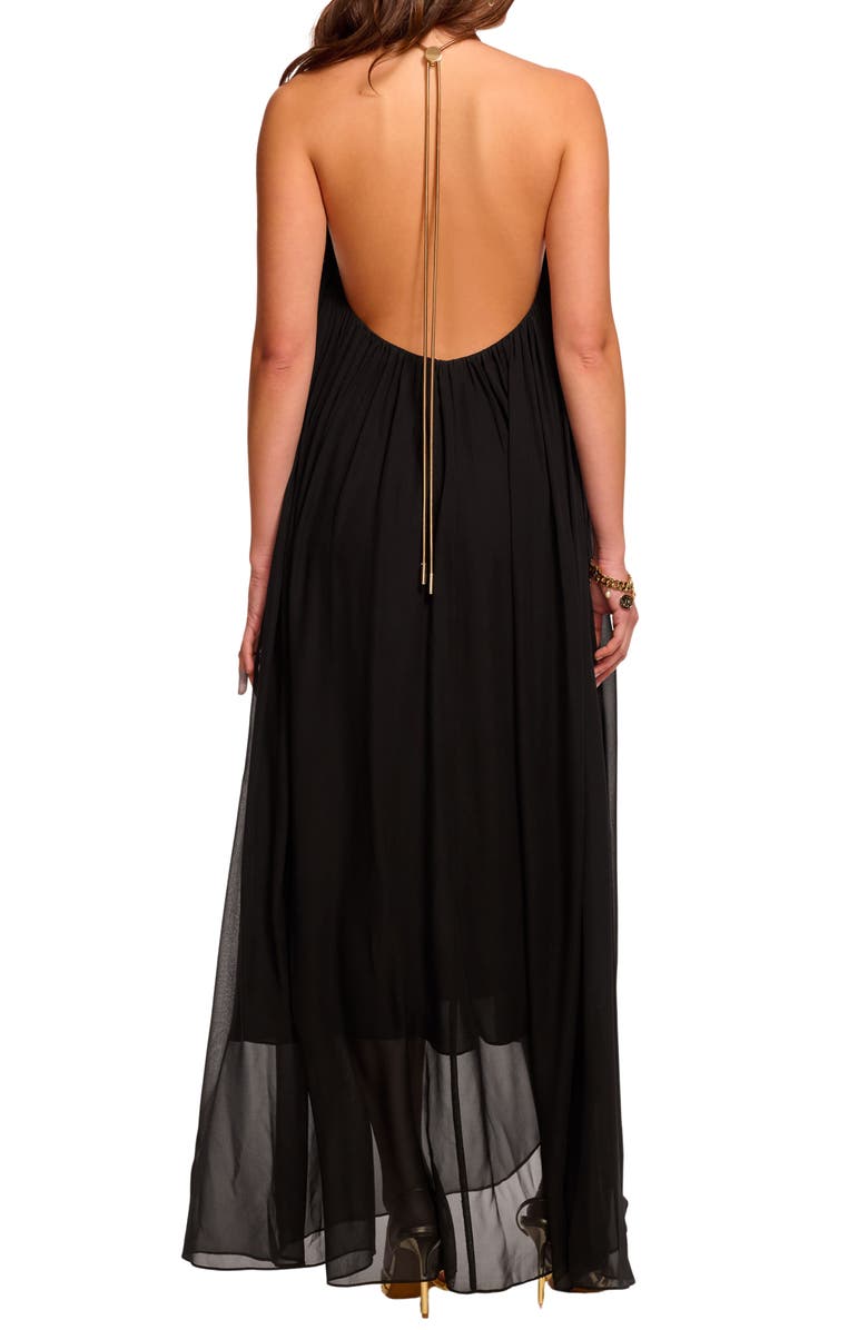 Ramy Brook Rain Chain Detail Halter Neck Silk Gown, Alternate, color, Black