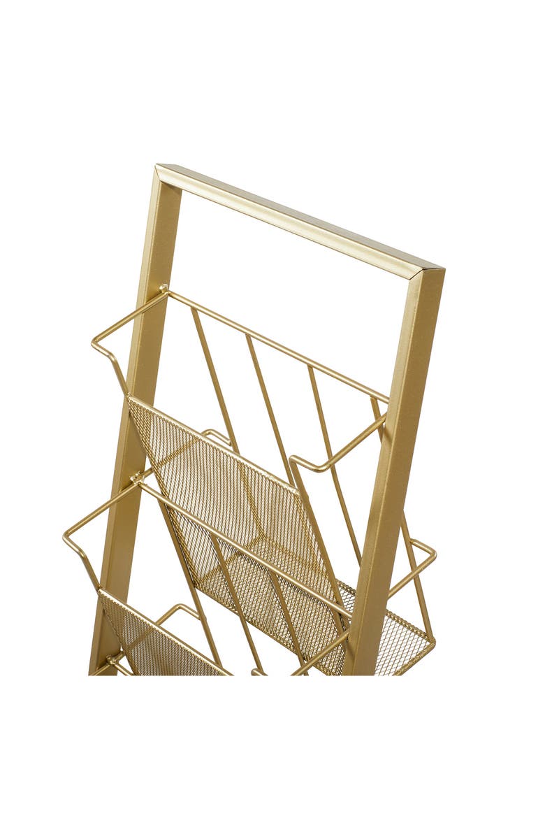 Tall Goldtone Metal 4-Slot Magazine Holder, Alternate, color, GOLD