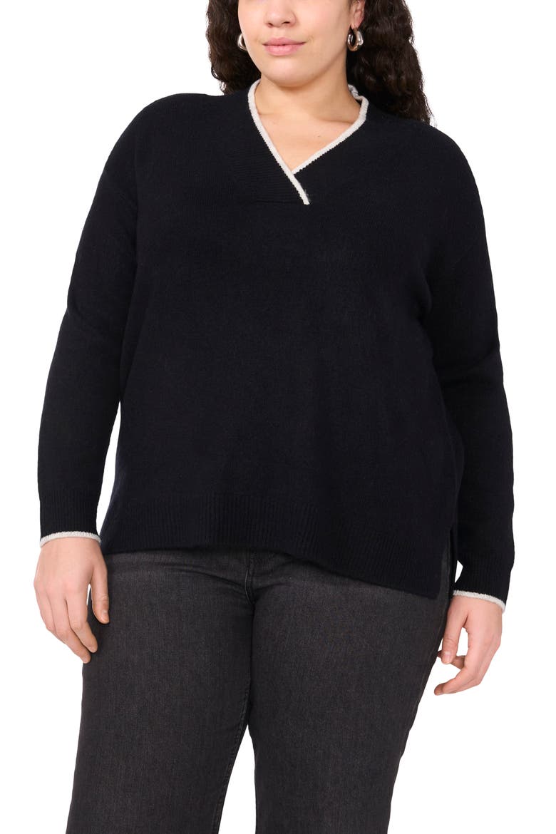 Tipped Cross V-Neck Cozy Sweater, Main, color, RICH BLACK