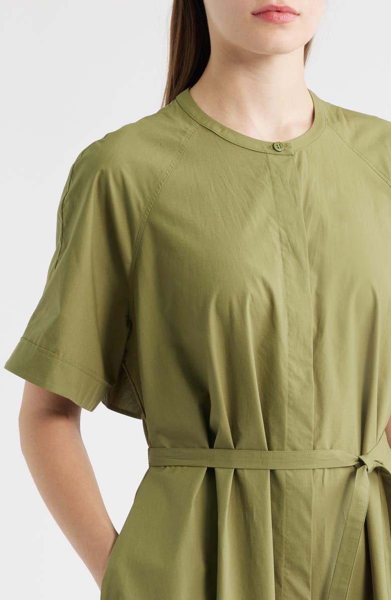 COS Tie Waist Cotton Midi Dress, Alternate, color, Green Medium