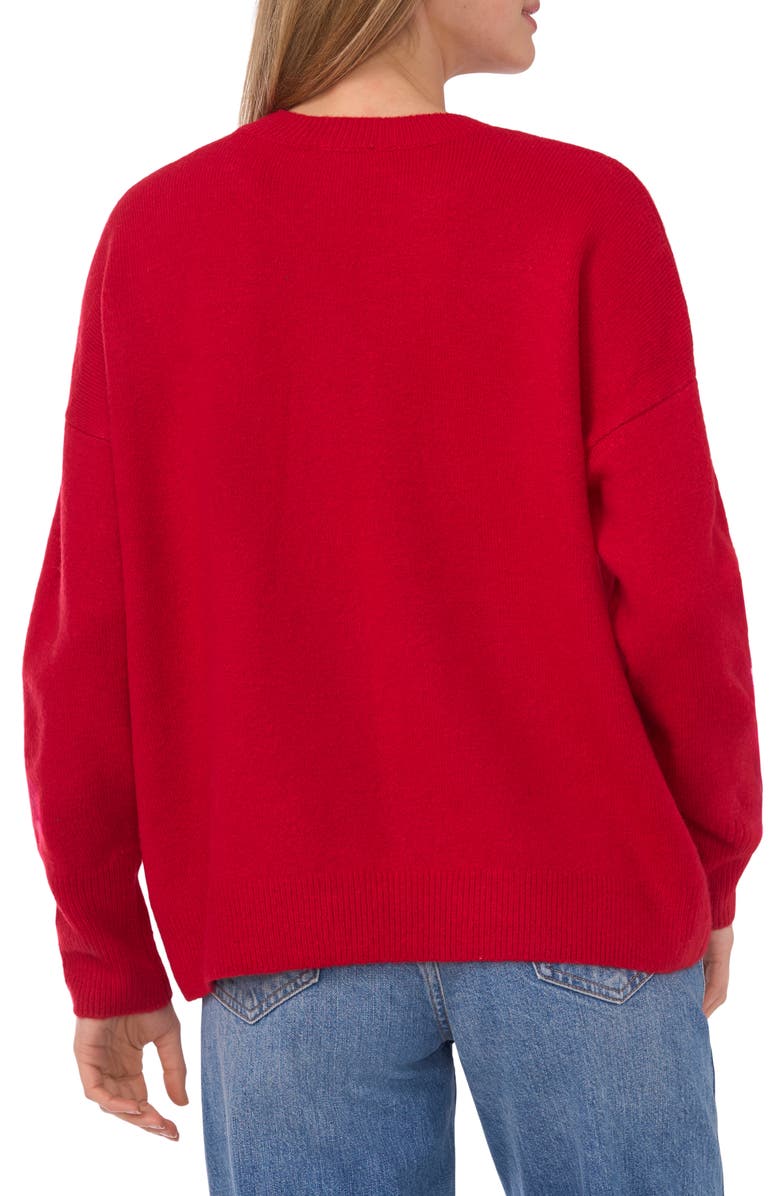 CeCe Sequin Bow Sweater, Alternate, color, Glamour Red/ Antique White