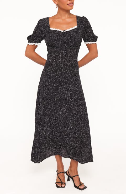 Francine Polka Dot Lace Trim Midi Dress