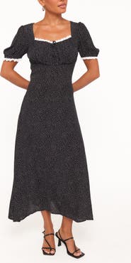 Petal & Pup Francine Polka Dot Lace Trim Midi Dress