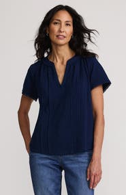 Lands' End Slub Short Sleeve Notch Neck Top