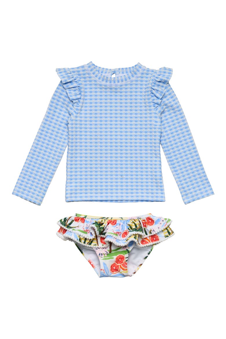 Ciao Paradiso Ruffle Long Sleeve UPF 50+ Two-Piece Swimsuit, Main, color, BLUE