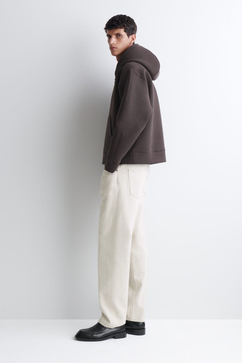 Oversized Scuba Knit-jersey Zip-up Hoodie, Alternate, color, BROWN MÉLANGE