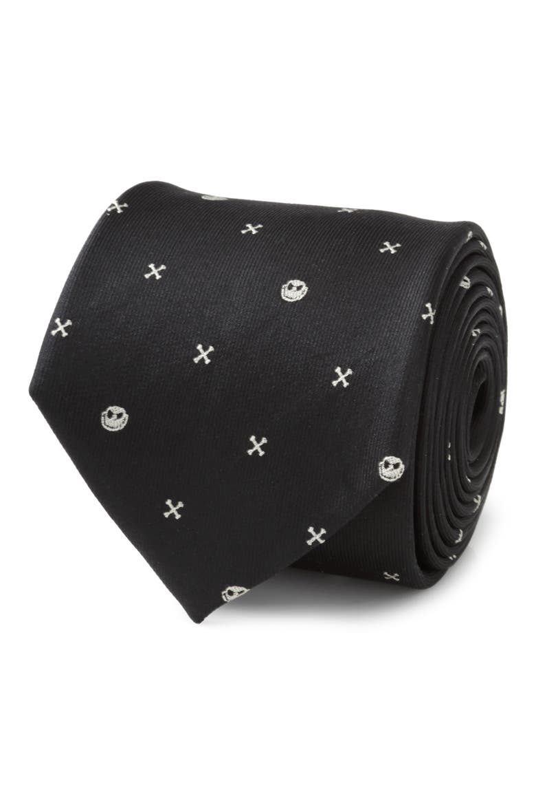NIghtmare Before Christmas Jack Skellington Silk Tie, Alternate, color, BLACK