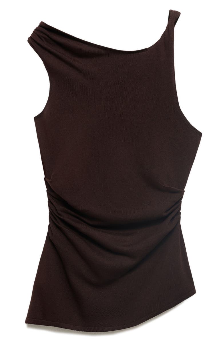 MANGO Asymmetric Ruched Knit Top, Alternate, color, Chocolate
