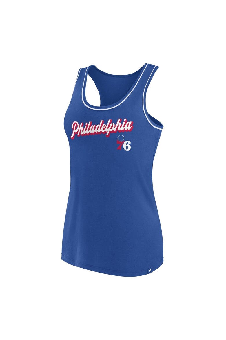 Women's Fanatics Branded Royal Philadelphia 76ers Wordmark Logo Racerback Tank Top, Alternate, color, Royal