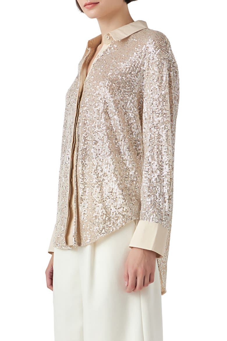 Oversize Sequin Shirt, Alternate, color, IVORY