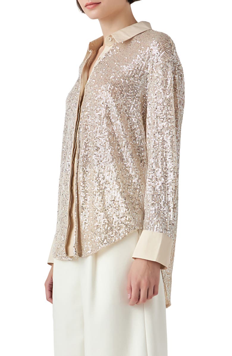 Grey Lab Oversize Sequin Shirt, Alternate, color, Ivory