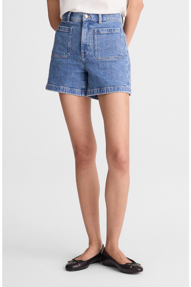 The Emmy Patch Pocket High Waist Denim Shorts, Main, color, MIDVALE WASH