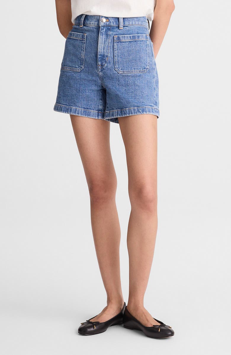 Madewell The Emmy Patch Pocket High Waist Denim Shorts, Main, color, Midvale Wash