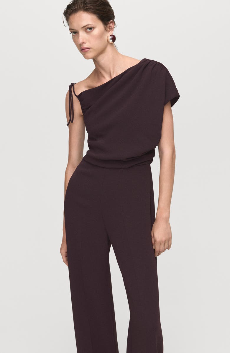 MANGO Asymmetric Wide Leg Jumpsuit, Alternate, color, Brown