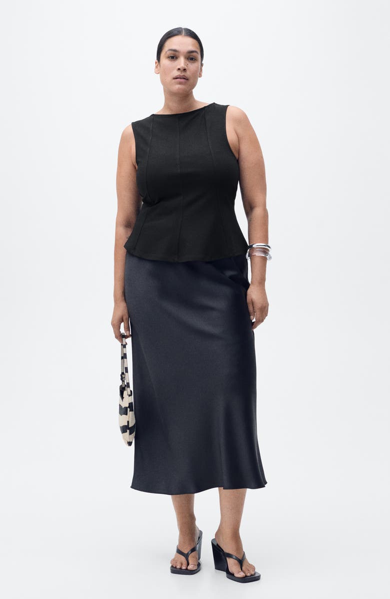 MANGO Seam Detail Sleeveless Peplum Top, Alternate, color, Black