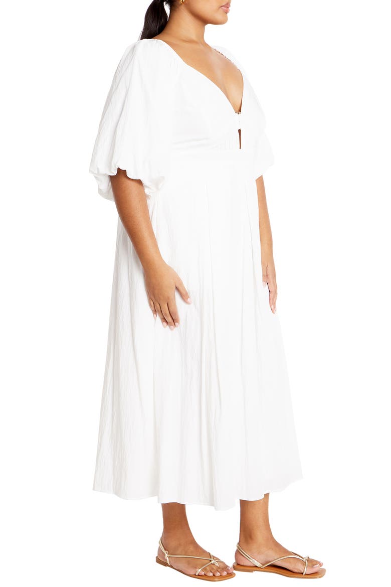 Shae Keyhole Detail Balloon Sleeve Midi Dress(Plus), Alternate, color, IVORY