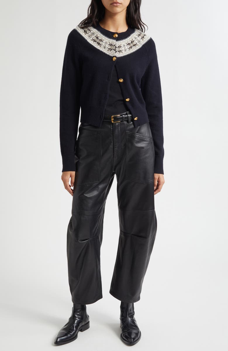 Nili Lotan Shon Barrel Leg Leather Pants, Alternate, color, Black