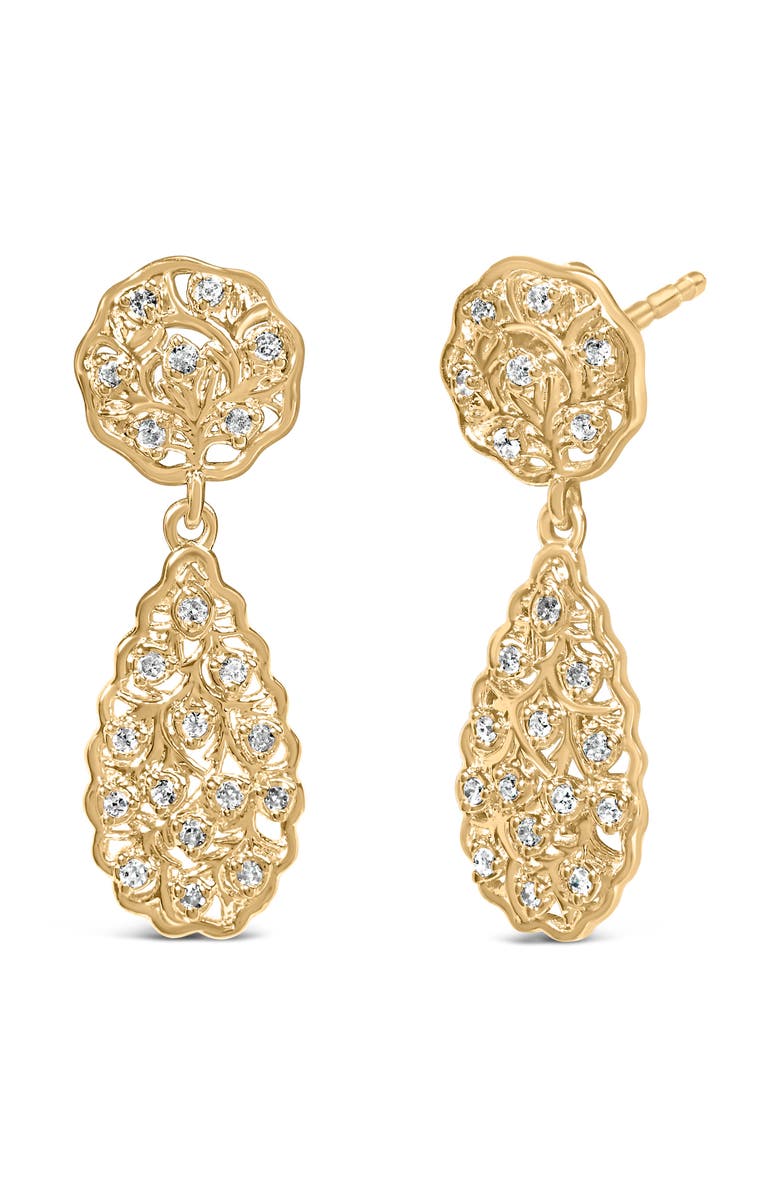 Haus of Brilliance 14K Yellow Gold Plated Silver 1/5 Cttw Diamond Teardrop Filigree Earrings, Alternate, color, Yellow