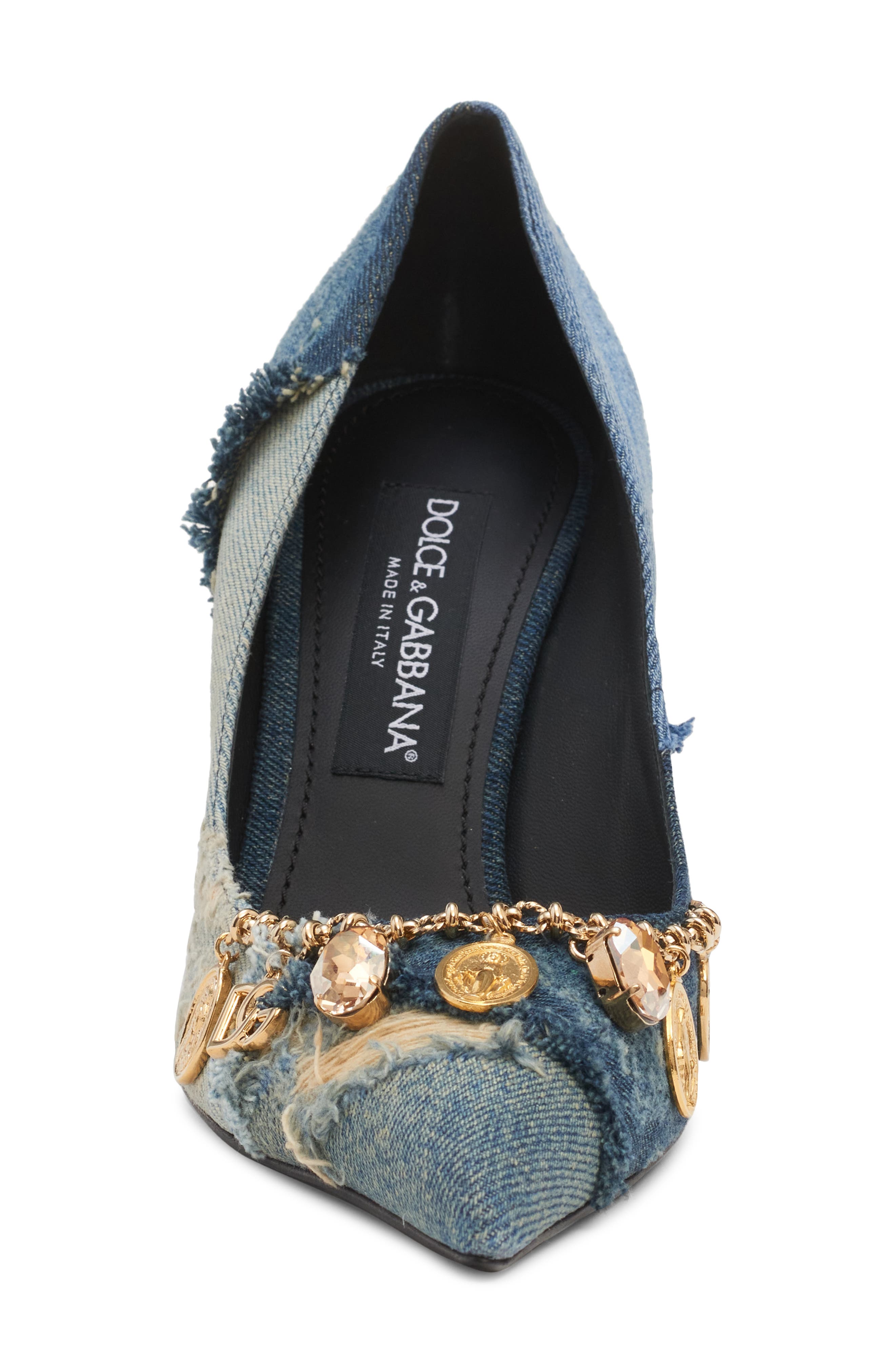 Dolce&Gabbana Charm Embellished Pointed Toe Pump, Alternate, color, Blue