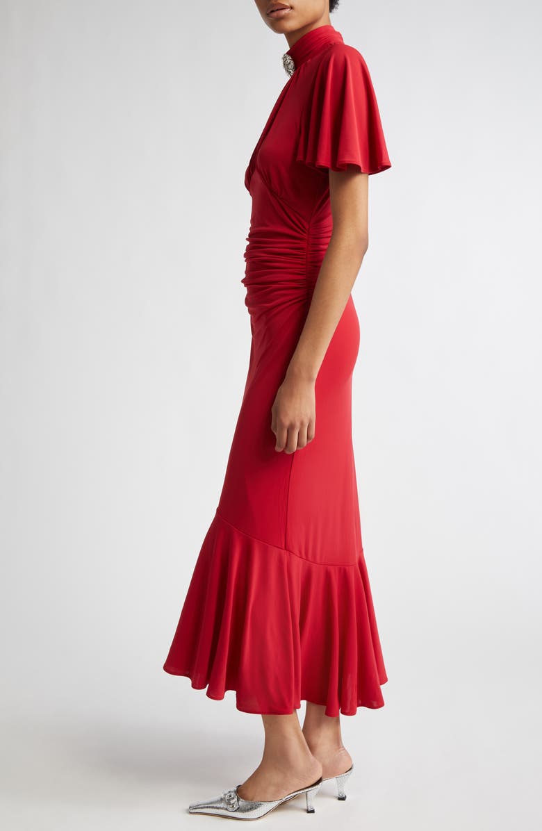 Cinq à Sept Rosita Rhinestone Brooch Detail Ruched Dress, Alternate, color, 