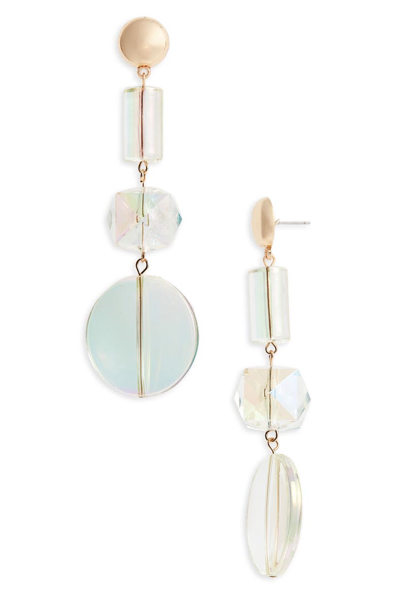 Iridescent Geo Drop Earrings, Main, color, GOLD/ CLEAR