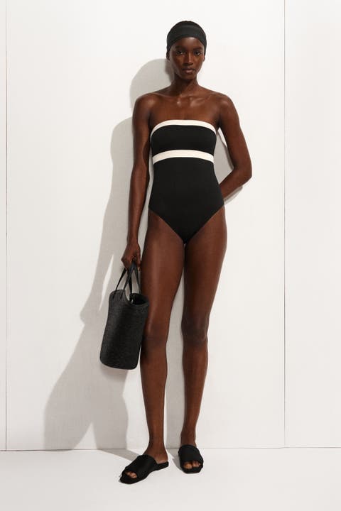 Colour-block Scuba Knit Bandeau Swimsuit