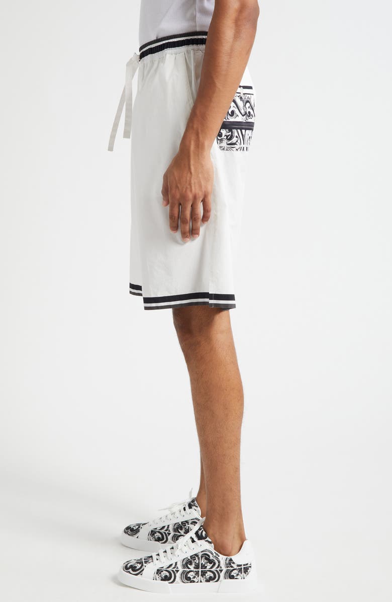 Dolce&Gabbana Majolica Print Cotton Poplin Drawstring Shorts, Alternate, color, Hx5dq Maiolica 3L Nero