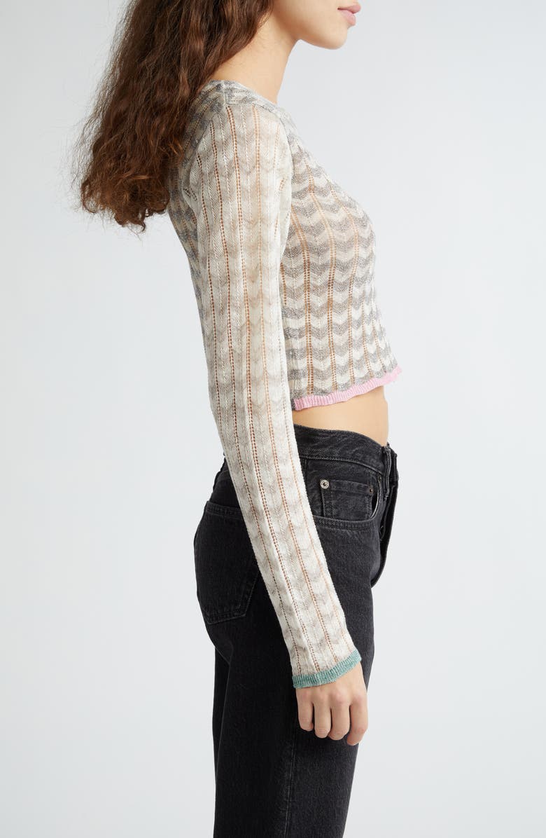 YanYan Tong Chevron Stripe Pointelle Stitch Crop Sweater, Alternate, color,