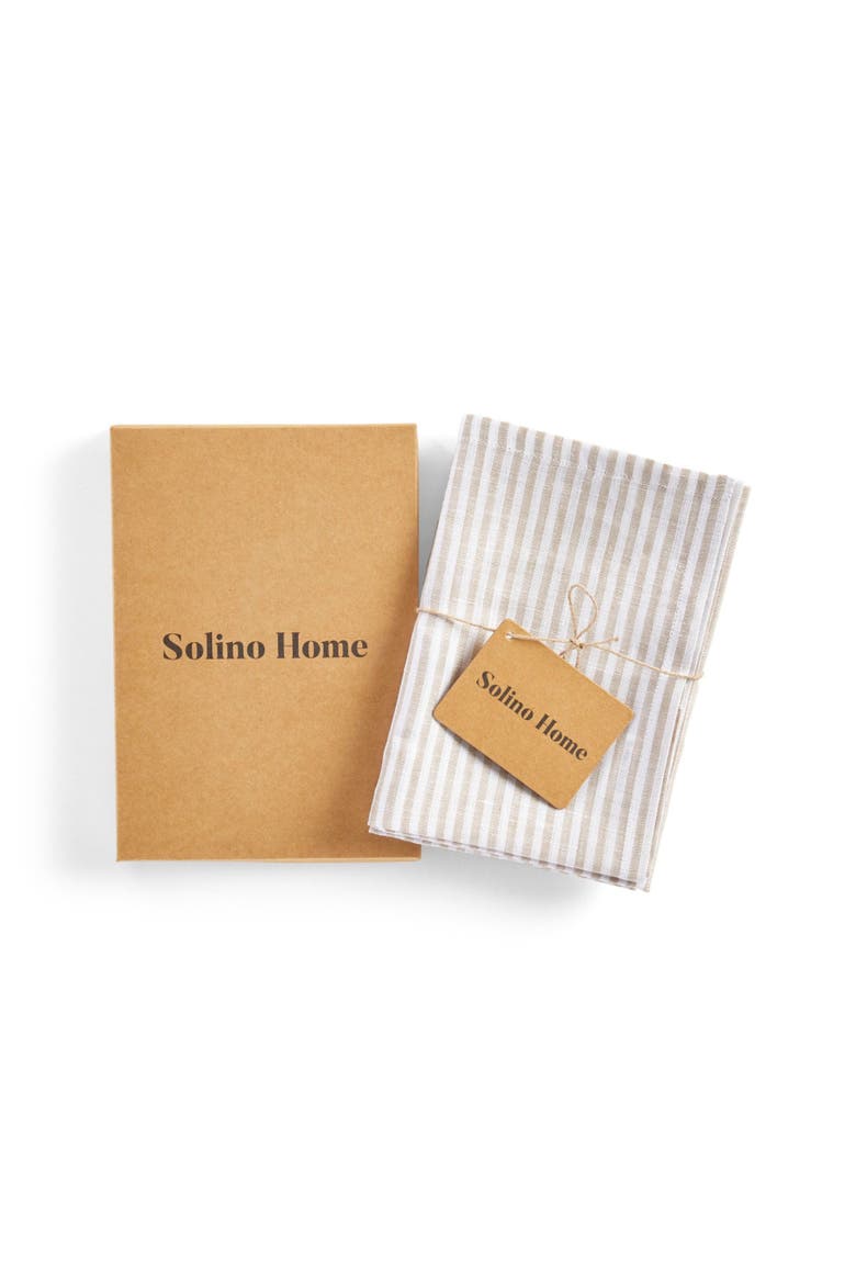 Linen Kitchen Towels Set of 2, 17 x 26" - Narrow Stripe, Alternate, color, Natural and White