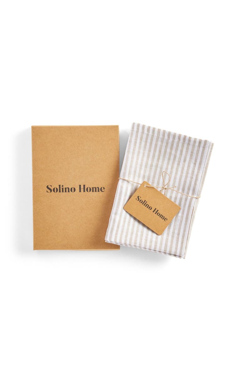 Solino Home Linen Kitchen Towels Set of 2, 17 x 26 Inch for Dining Table, Holiday and Everyday Table Decor - Narrow Stripe, Alternate, color, Natural And White