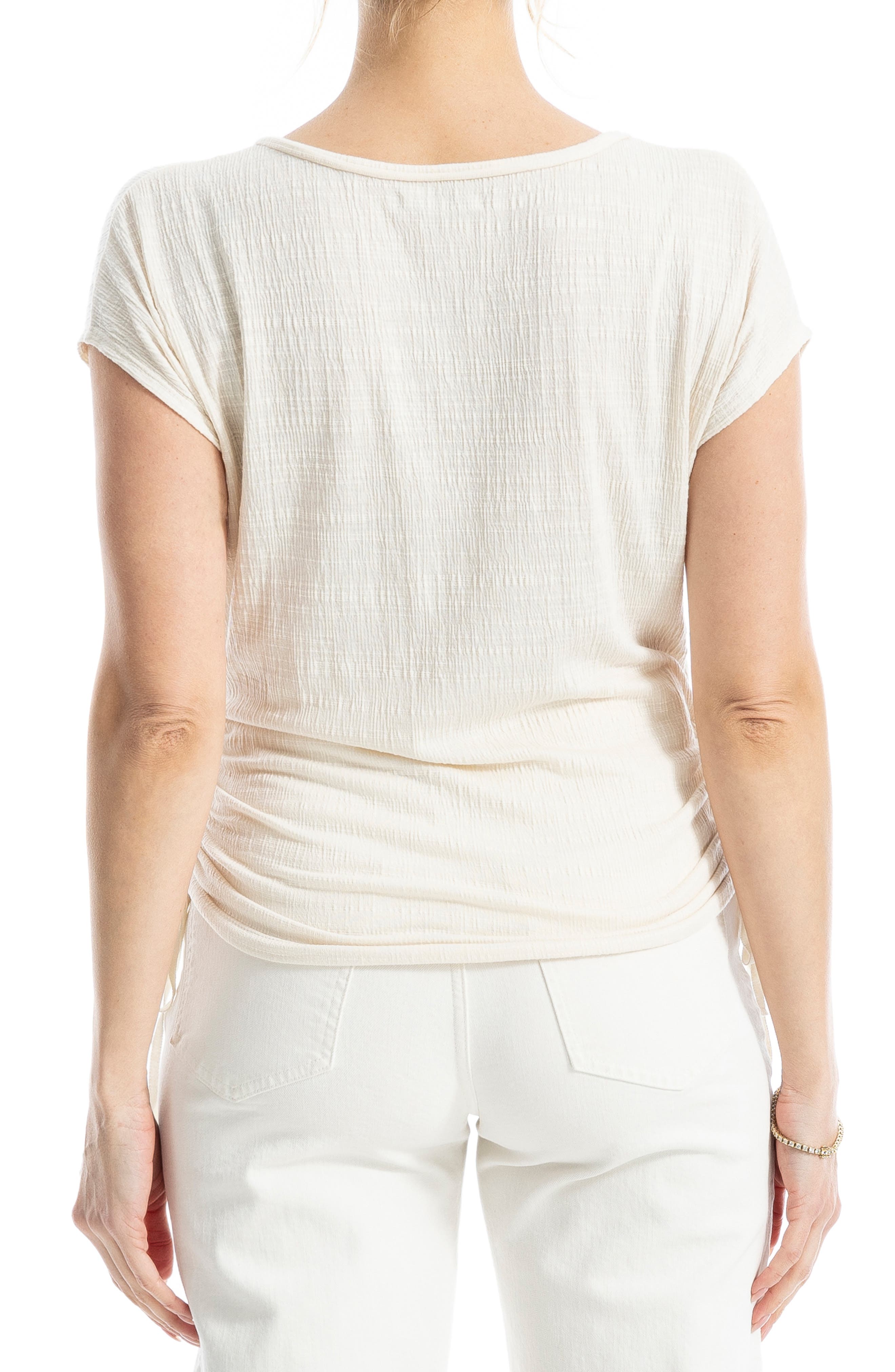 Cap Sleeve Ruched Crinkled Knit Top - image 2