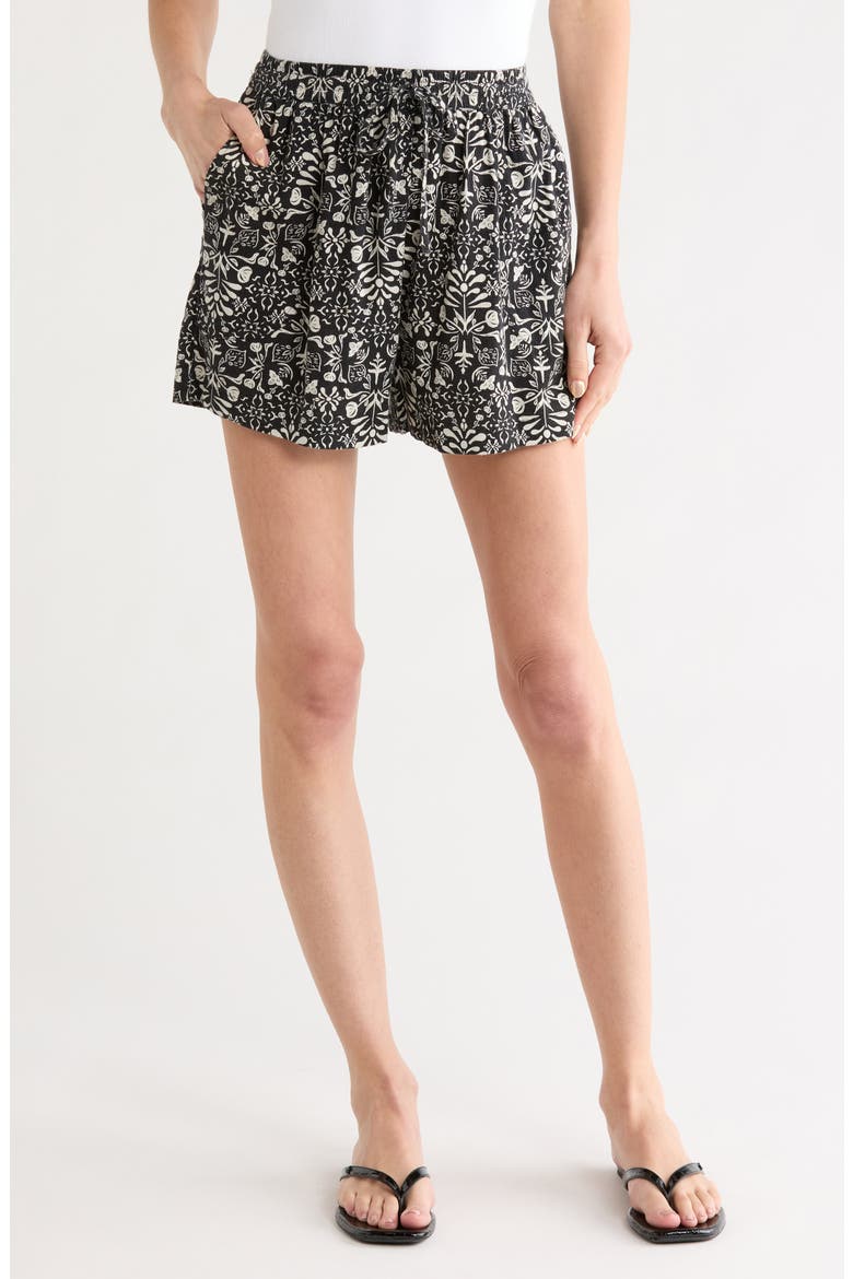 Floral Cotton Blend Pull-On Shorts, Main, color, BLACK- IVORY JULES FLORAL