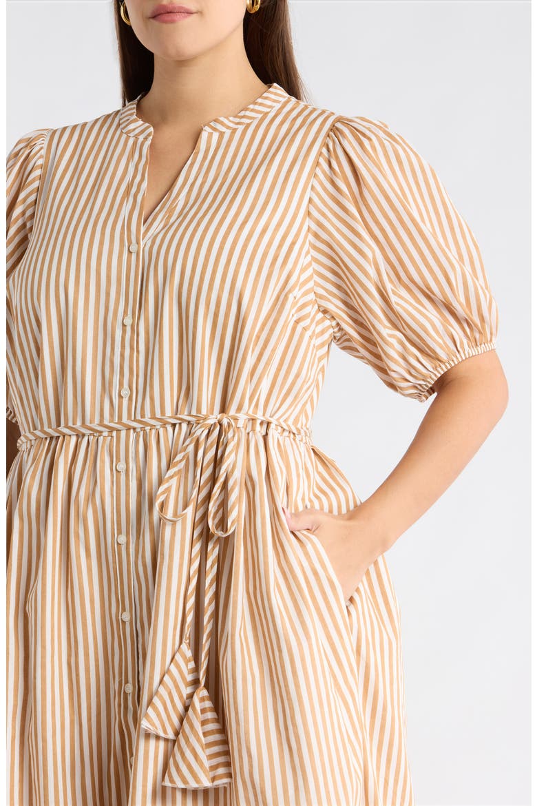 Dream State Beth Cotton Button-Up Midi Dress, Alternate, color, TAUPE-MULTI