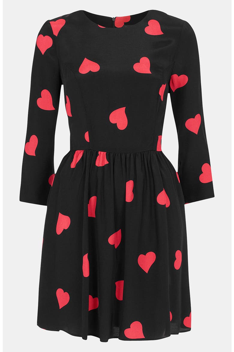 Heart Print Skater Dress, Main, color, BLACK