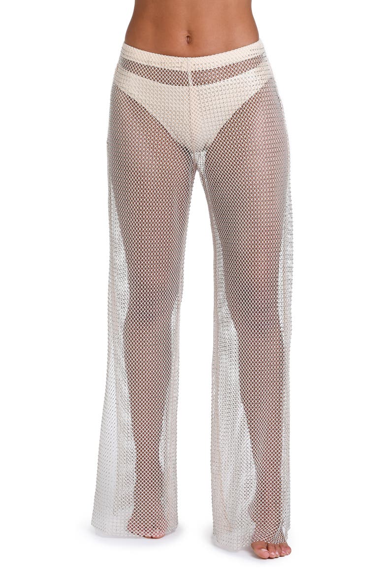 Noemi Wide Leg Mesh Cover-Up Pants, Main, color, CHAMPAGNE