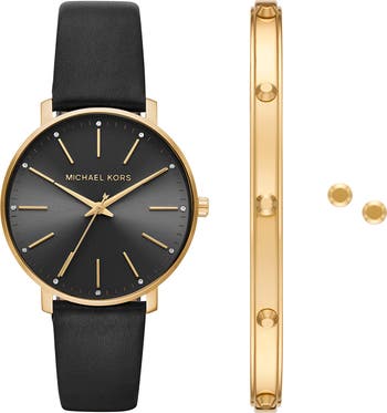 Michael Kors Pyper Leather Strap Watch Bracelet Earring Set 38mm Nordstromrack