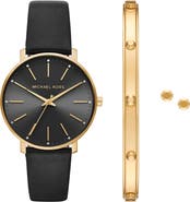 Michael Kors Pyper Leather Strap Watch, Bracelet & Earring Set, 38mm