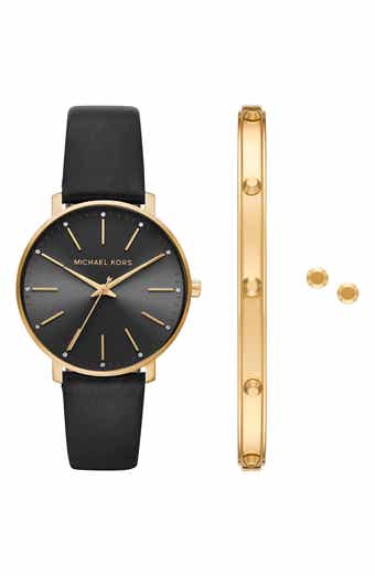 Michael Kors Pyper Leather Strap Watch, Bracelet & Earring Set, 38mm