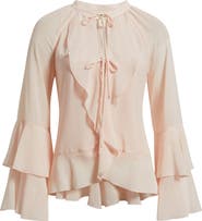 Open Edit Chiffon Ruffle Trim Top